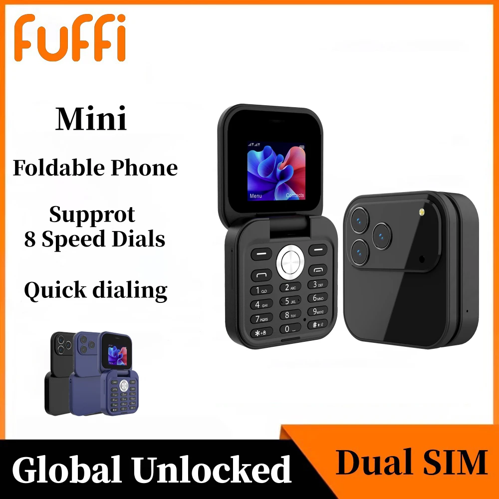 FUFFI I17 Pro Folding Mini Phone 1.77 Inch HD Colorful Screen Phone Fun Feature Phone 2G Network Dual SIM Student Mobile Phone