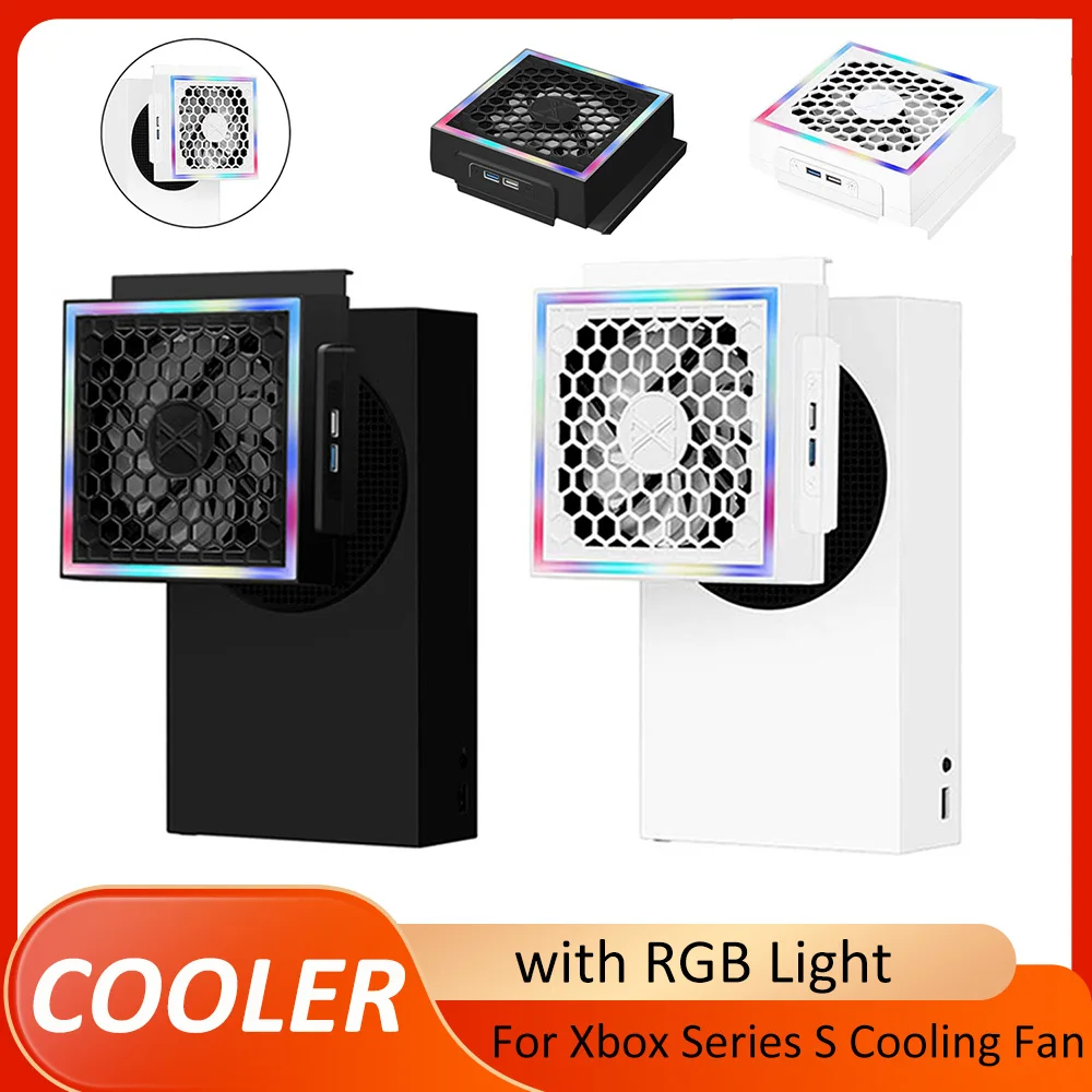 RGB Cooling Fan For Xbox Series S Console 3 Gears 5V 2.4A with 2 USB Ports 7 Lighting Modes Game Accessories for Xbox Series S