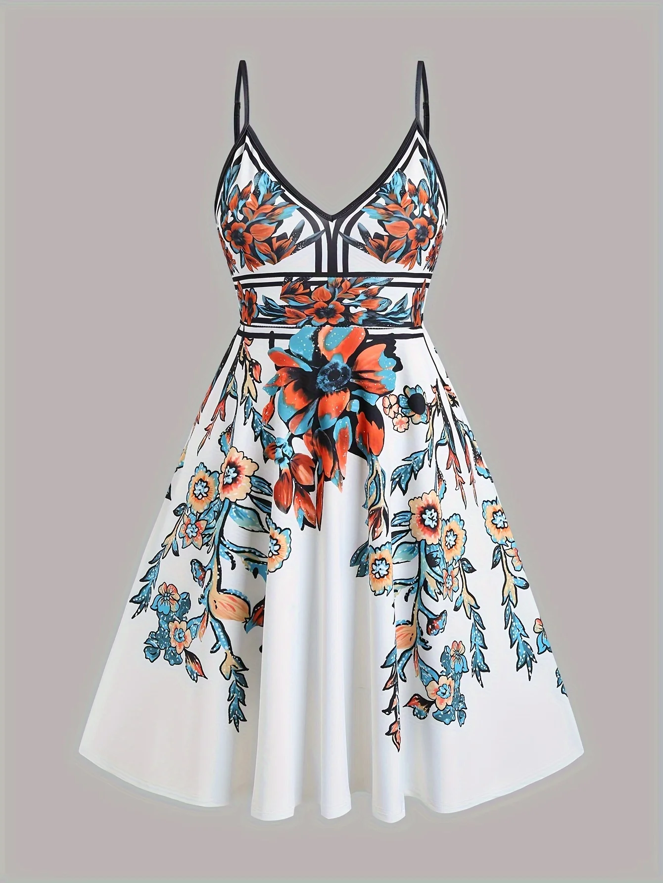 Summer Holiday Flower Leaf Printing Plus Size Dress Trumpet A-Shaped Sling Mini Dress