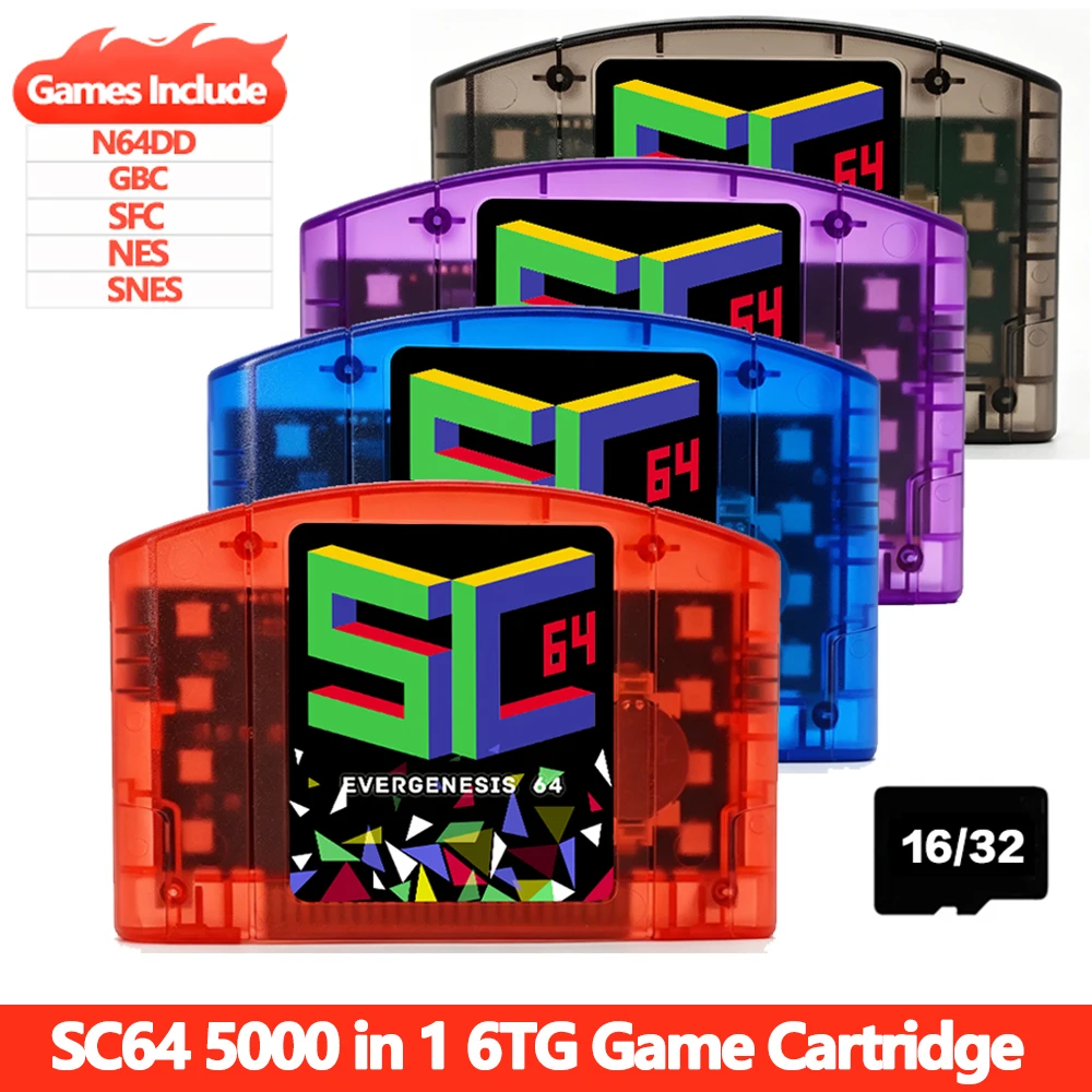 SC64 5000 in 1 N64 Open Source Game Cartridge with 16/32G Card For Nintendo 64 Video Game Console Support N64DD/SNES/GBC Game