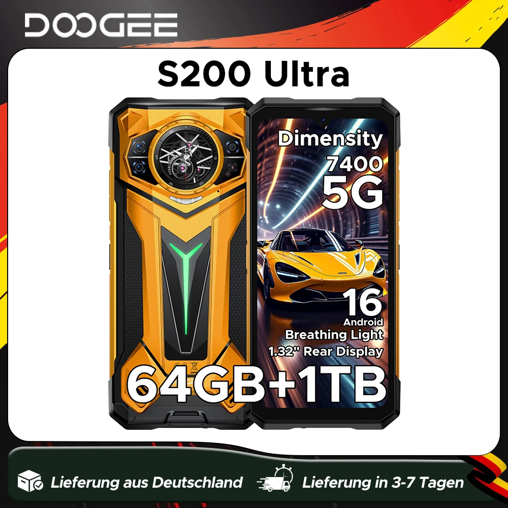 DOOGEE S200 Ultra 5G Robustes Smartphone 48GB+1TB 6,72'' 120Hz Display 11000mAh Akku 66W NFC Dimensity 7400 Android 15 Smartphone