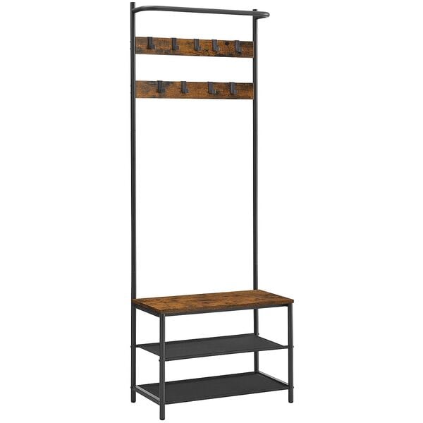 VASAGLE Garderobenbank mit Haken und Schuhrost braun / schwarz 64/32,2/180 cm, 64x180x32.2 cm