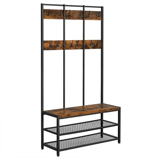 VASAGLE Garderobenbank mit Haken und Schuhrost braun / schwarz 100/40/184 cm, 100x184x40 cm