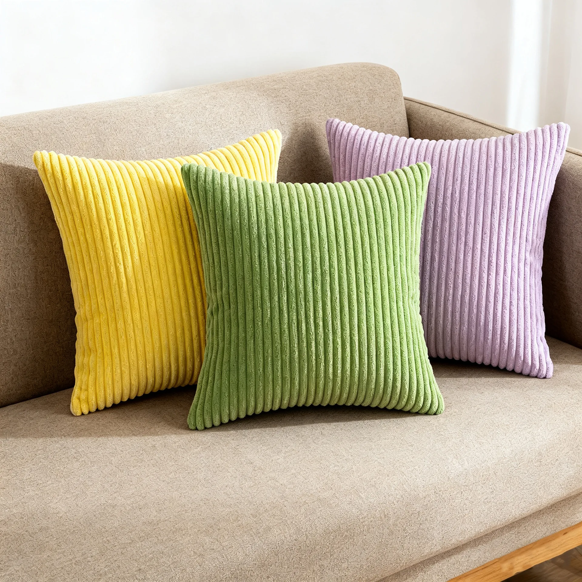 2 Stück grüne lila Kissenbezüge, gestreifte Cord-Überwurf-Kissenbezüge, dekorative Couch-Geschenk-Kissenbezüge, 30 x 50 cm/45 x 45 cm/50 x 50 cm