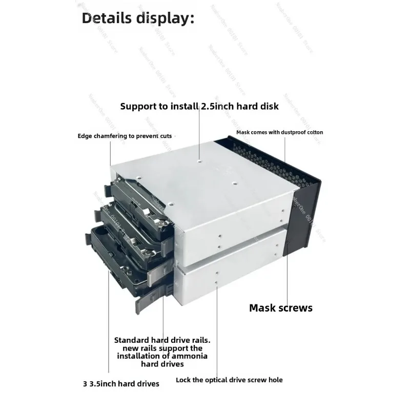 Cage de disque dur à 3 baies pour 2 baies de lecteur optique de 5,25 pouces, boîtier PC, boîtier de disque dur de 3,5 pouces, plateau de remplacement à chaud, sans rack interne mobile