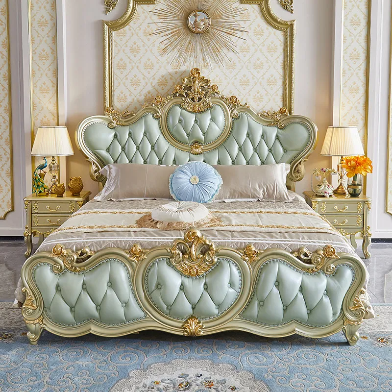 Grünes Gold Europäisches Doppelbett Vintage Günstige Holzdesigns Europäisches Doppelbett Japanische Luxusmöbel Camas De Dormitorio