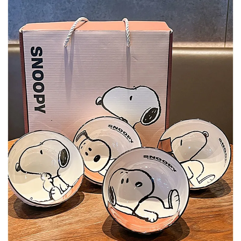 New Cute Snoopy Tableware Ceramic Bowl Beautiful And High-Value Kawaii Set Bowl Anime Cartoon Household Tableware Suit Gift Toy