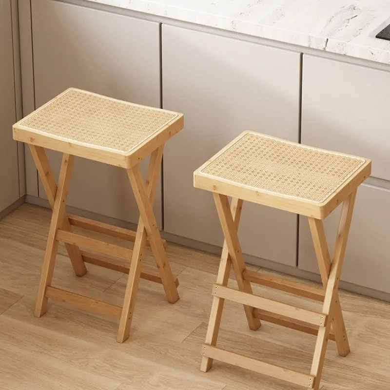 Installationsfreier, klappbarer Hochhocker, Barstuhl, moderner, einfacher Barstuhl, Kassierer, Rezeption, Barstuhl, natürliches Bambusholz