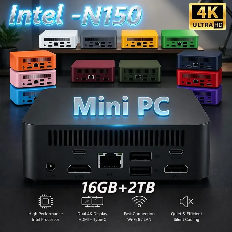 New Arrival Windows 11 Intel N150 Mini PC 8GB 16GB RAM 1TB/2TB SSD PC Gamer Computer Dual WIFI6 BT5.2 4K HD Mini Gaming PC