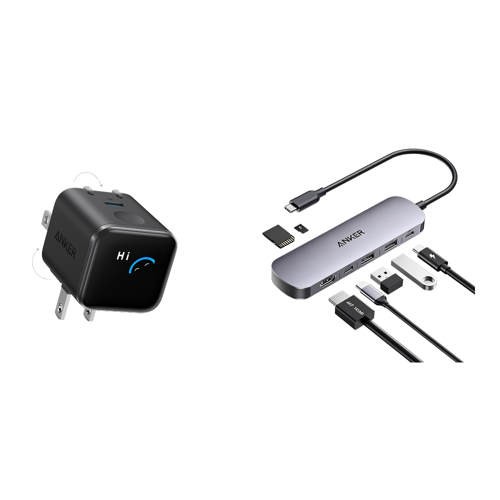 Anker USB-C Hub (7-in-1) and Anker Nano Charger (45W, Smart Display, 180Â° Foldable)