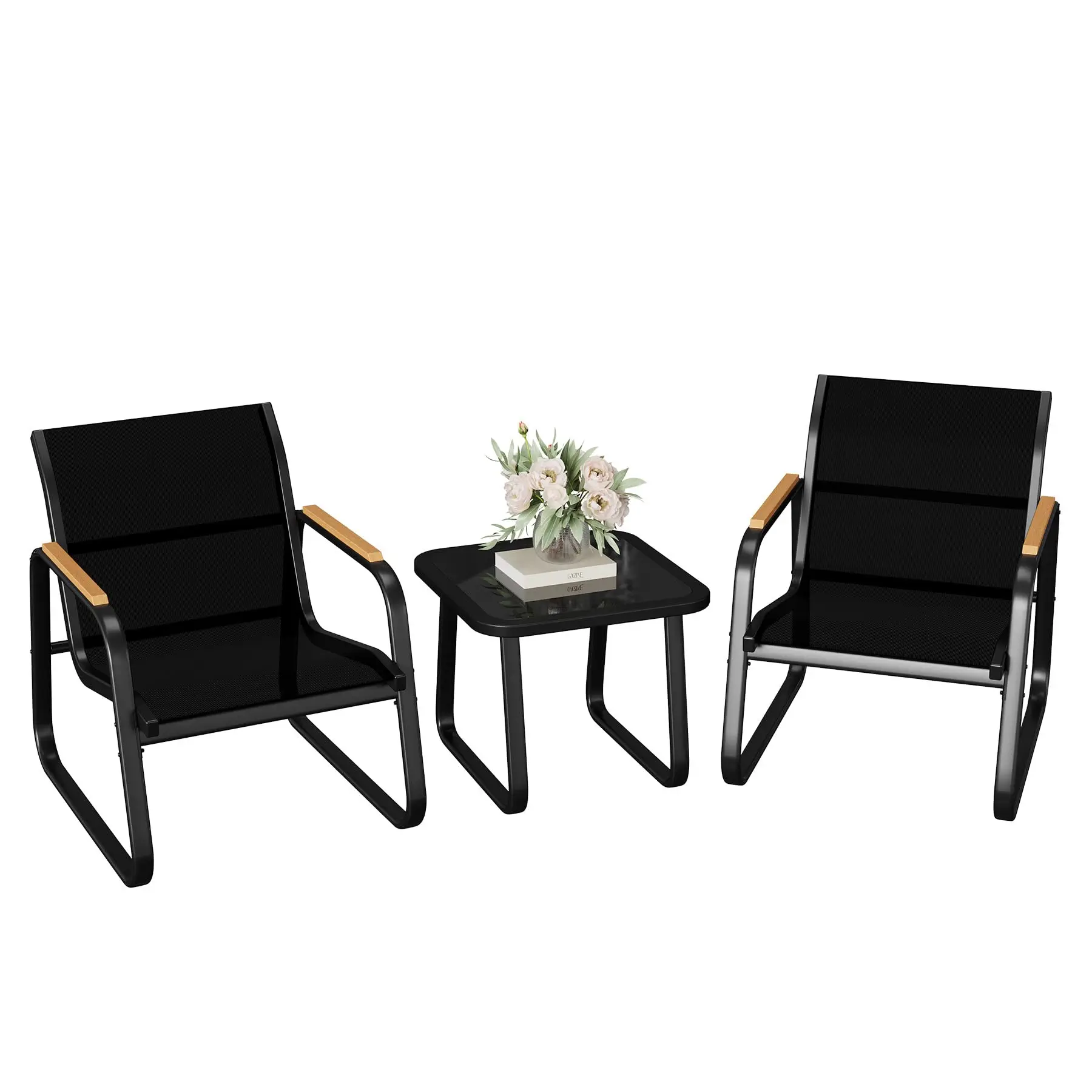 Ensemble de meubles de jardin 3 pièces – Mobilier de balcon pour 2 personnes – 2 fauteuils + 1 table – Mobilier de jardin en acier – Ensemble de salon de jardin résistant aux intempéries