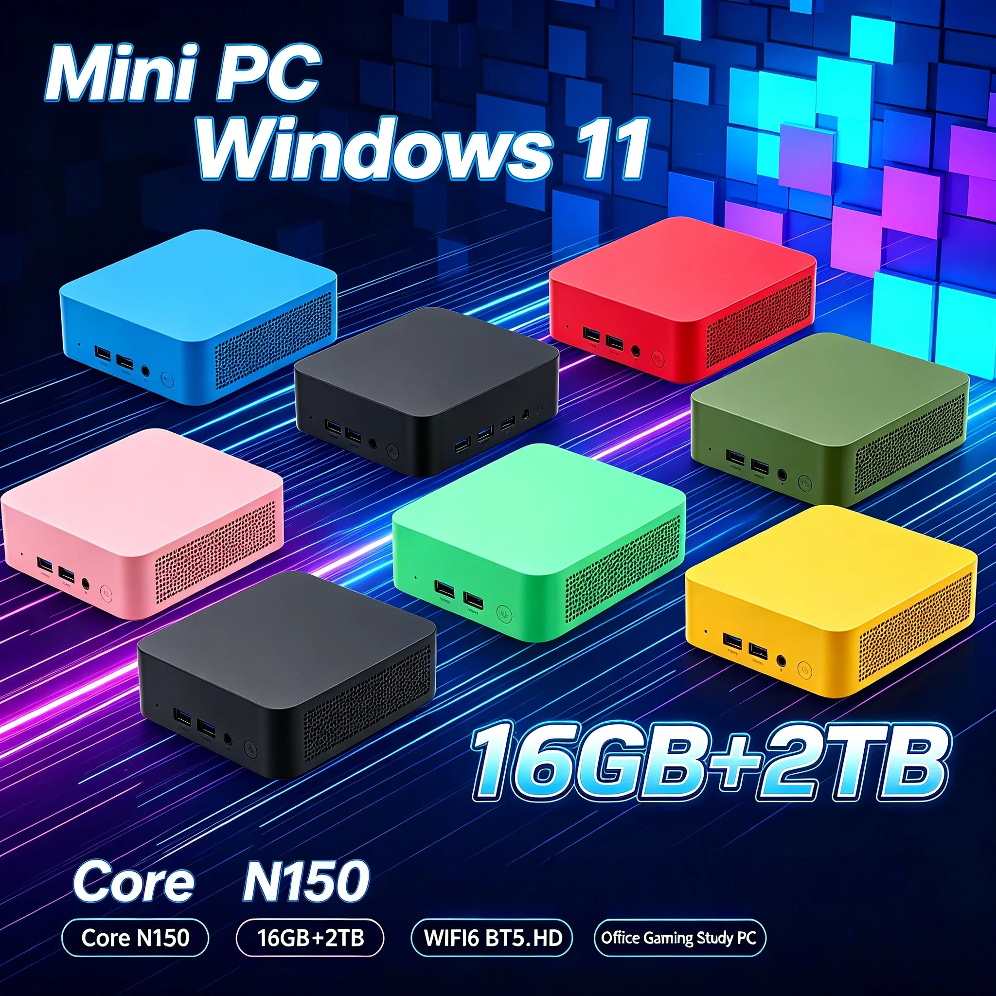 Intel Core N150 Windows 11 Small Pocket Computer Mini PC 16GB RAM 1/2TB SSD WIFI6 BT5.2 Gaming Computer 4K Desktop PC