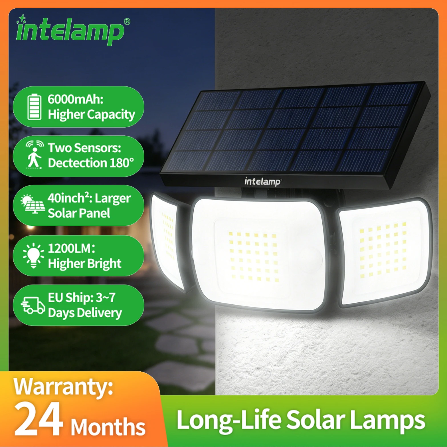 Intelamp Solar-Strahler 4000mAh Große Batterie IP65 Mit 3 Modi Doppelter Bewegungssensor 6500K Solar-Flutlichter für Garten Garage solarleuchte außenbereich solarlampe für außen solar led licht outdoor solar licht