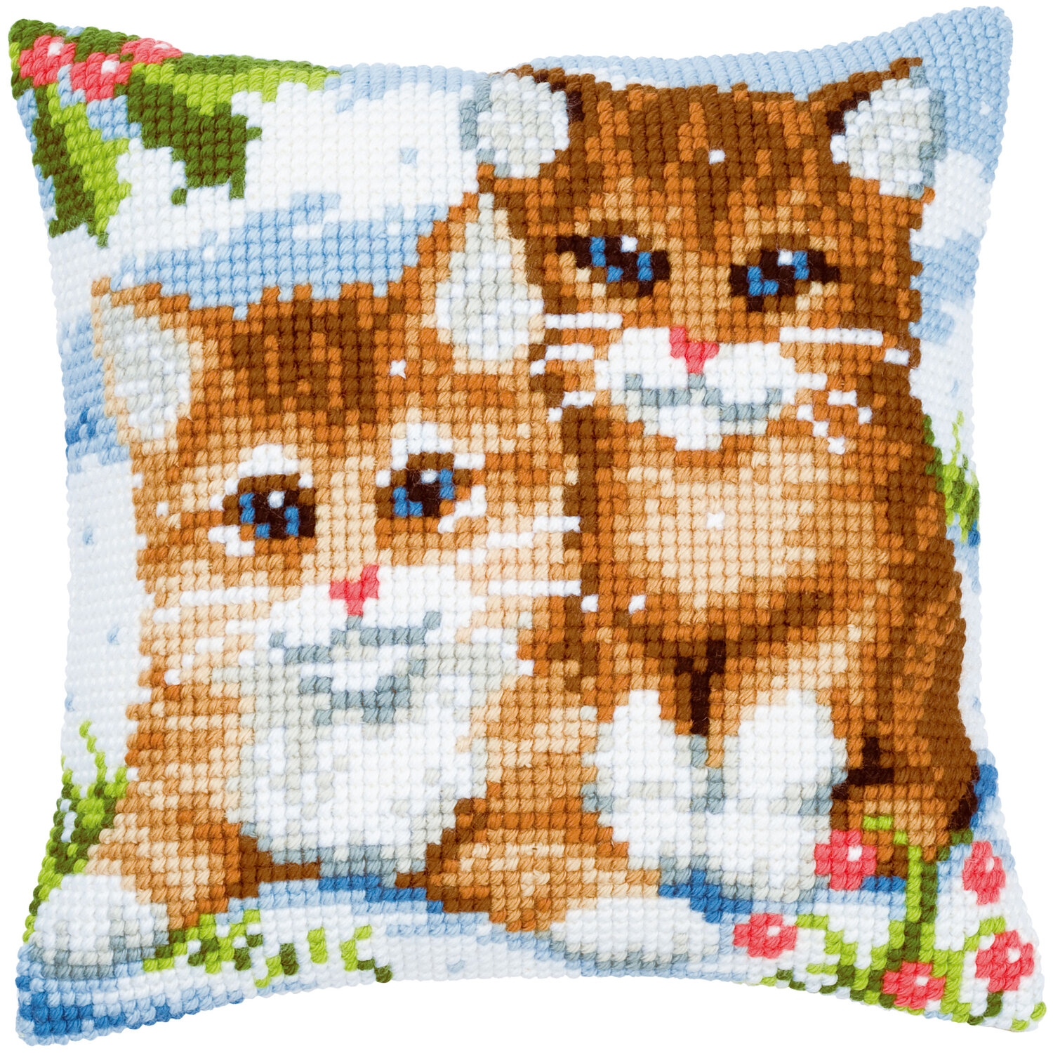 Kreuzstichkissen 2 Katzen im Schnee