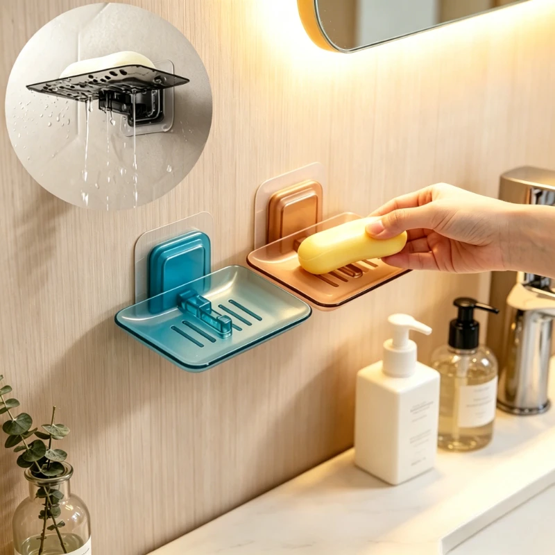 Support mural auto-adhésif sans perçage pour savon et éponge, étagère de rangement pour salle de bain, buanderie, accessoire de quincaillerie domestique