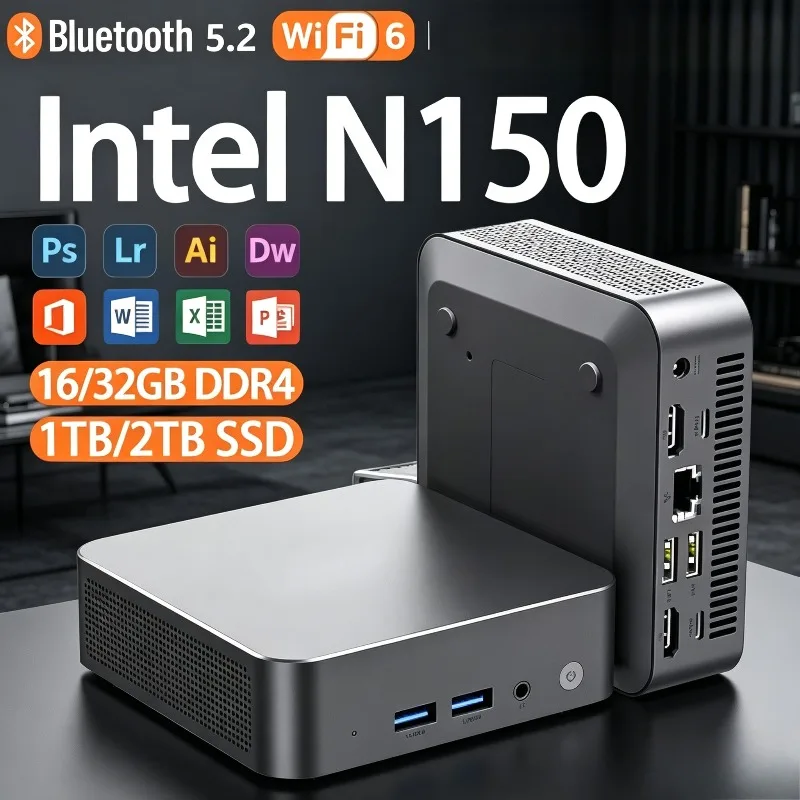 【Brand+】NEUER Mini-PC Windows 11 Intel N150 16GB RAM 1TB 2TB SSD WiFi6 Tragbarer Gaming-Computer Büro-PC Desktop