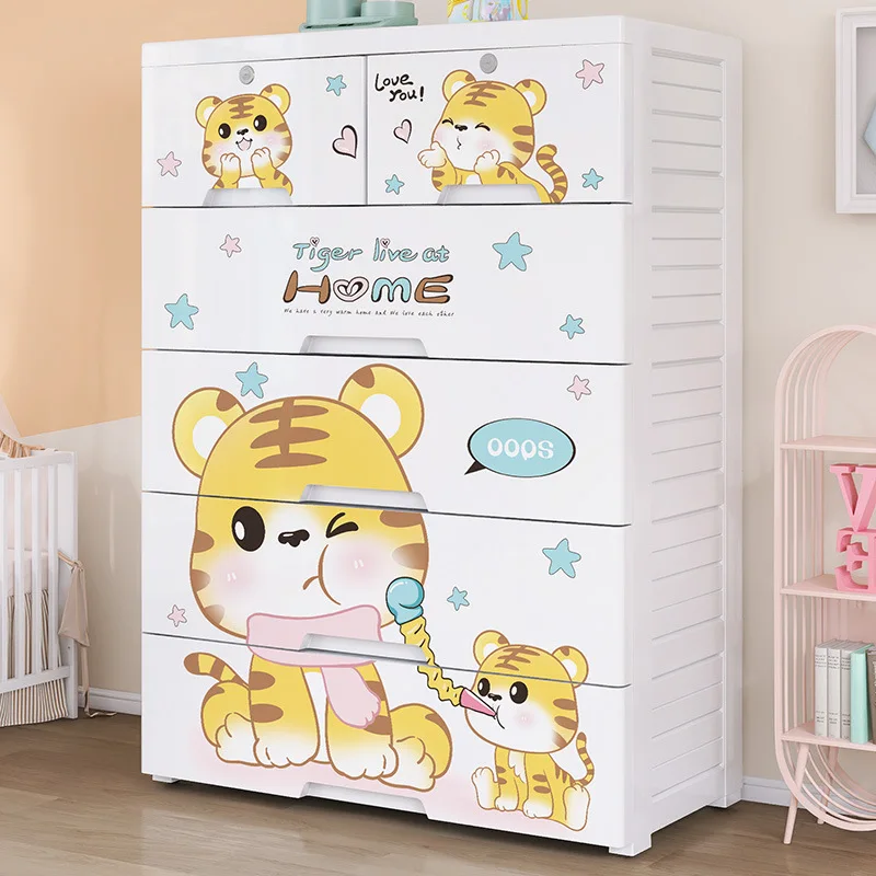 Verdickter Kunststoff-Schubladen-Aufbewahrungsschrank mit fünf Eimern, Babygarderobe, Baby-Kinder-Finishing-Box, mehrschichtiger Aufbewahrungsschrank