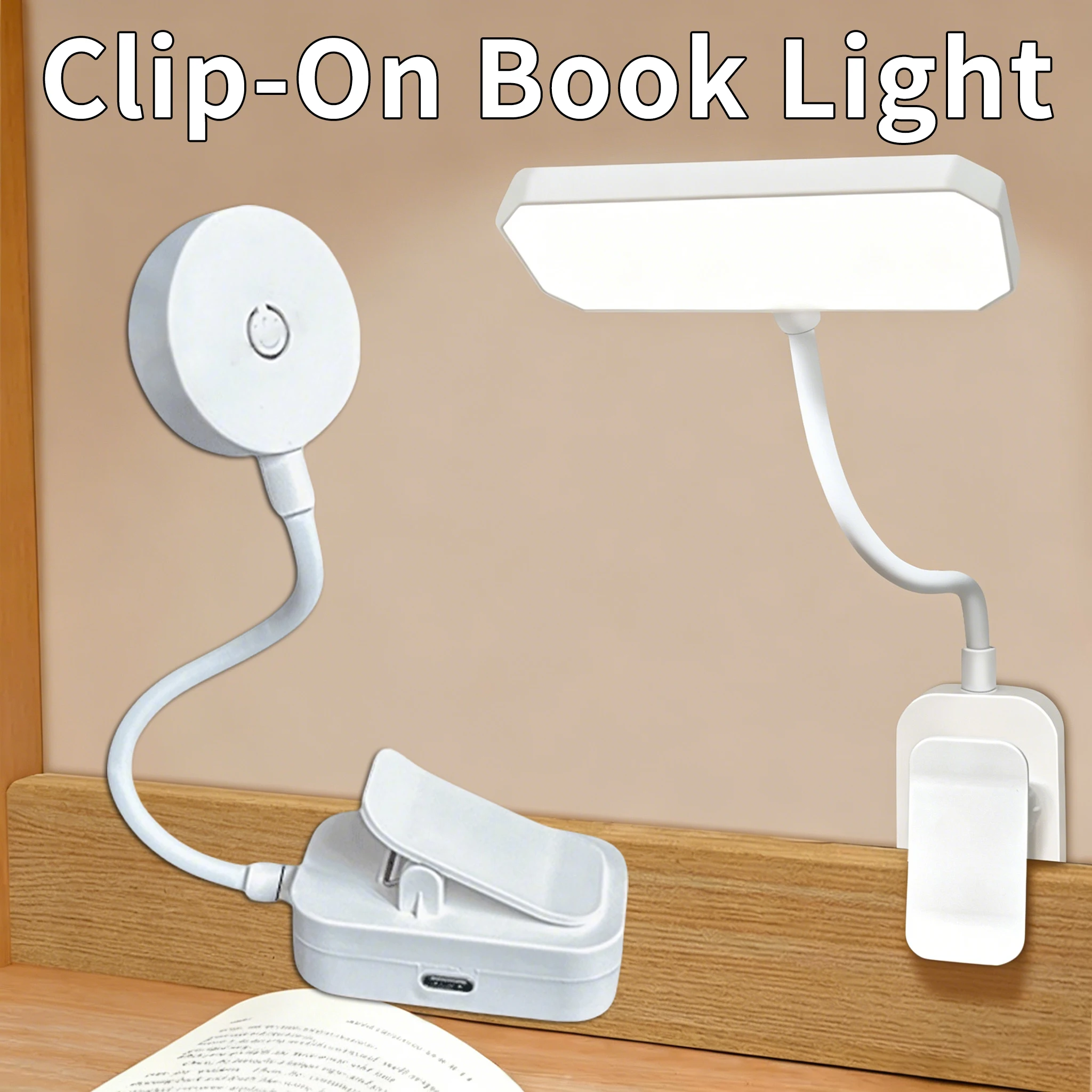 Lampe de lecture LED rechargeable, lumière de nuit, luminosité réglable, lampe de lecture à clipser, lampe de lecture de voyage, lampe de chevet pour chambre à coucher