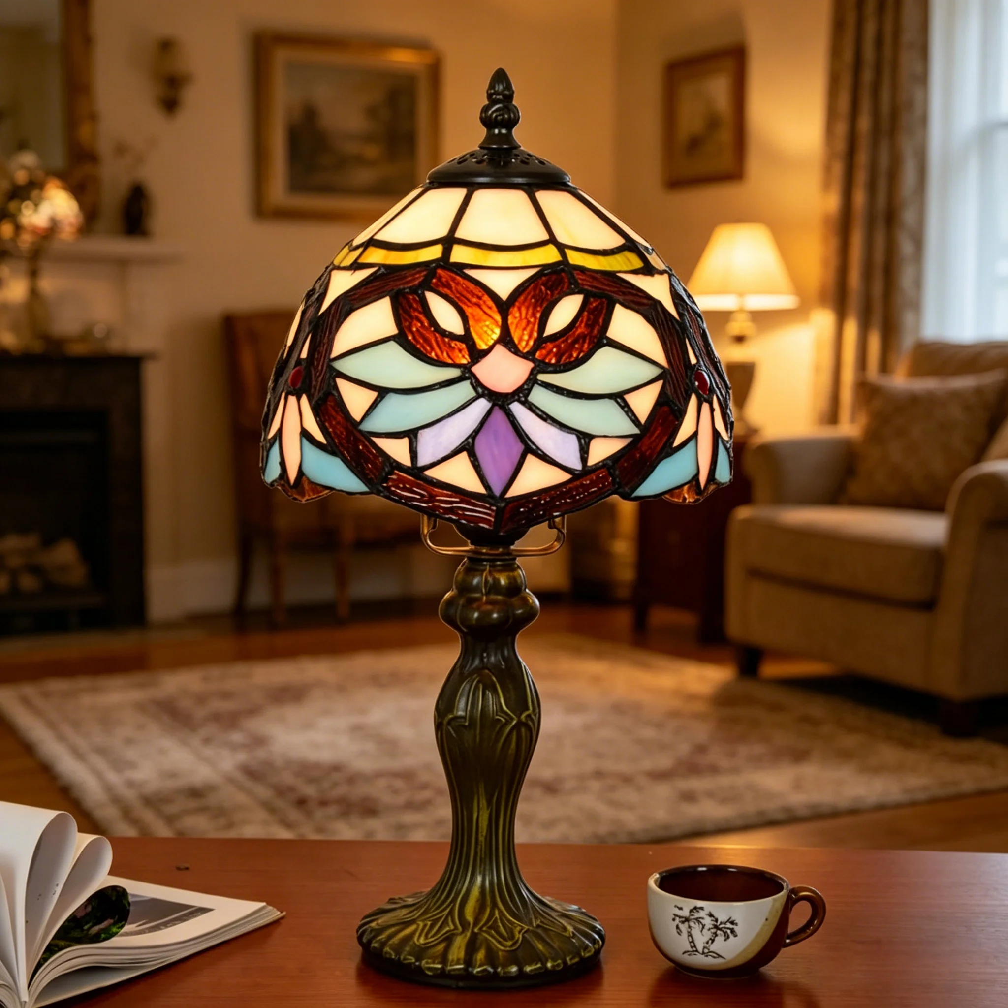 Tiffany Tischlampe für Schlafzimmer Nachttisch Buntglas Lampenschirm Kleine Tischleuchten 8 Zoll Hotel Zuhause Lese-Schreibtischlampe