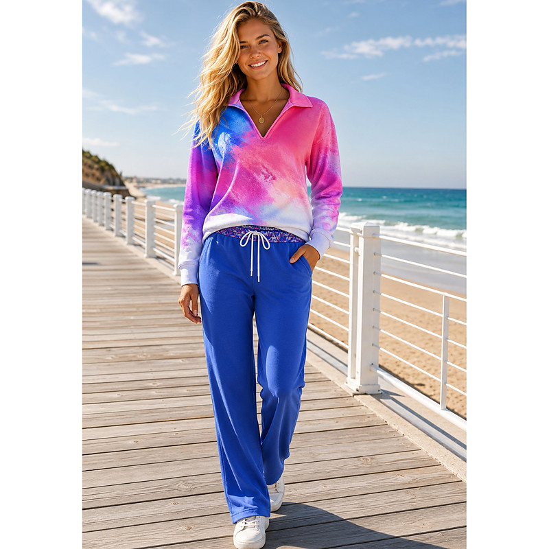 Women's Sweatshirt Tracksuit Sweatpants Drawstring Pocket Color Gradient Hoodie and Pants Sweatshirt and Pants Jacket and Sweatpants Summer Spring Fall Winter Blue Gym Workout Casual Workout Thermal