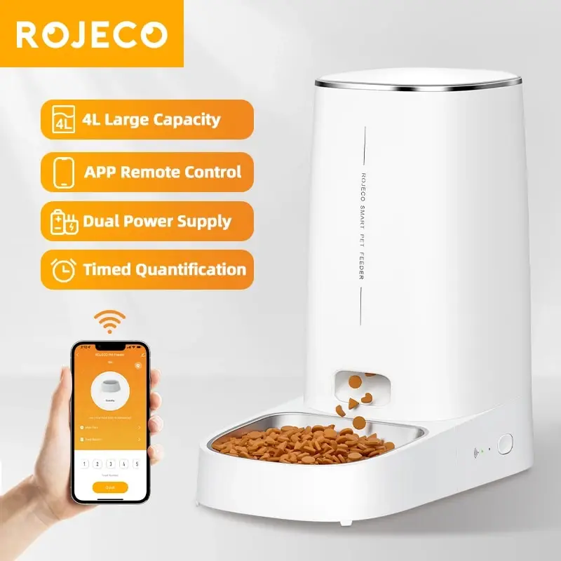 Rojeco automatische Katze Feeder Haustier Smart Katzenfutter Kibble Spender Fernbedienung WiFi-Taste Auto Feeder für Katzen Hund Zubehör