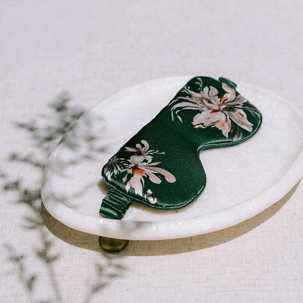 Yuri Washable Silk Floral Eye Mask | Luxury Sleeping Eye Mask - verdant