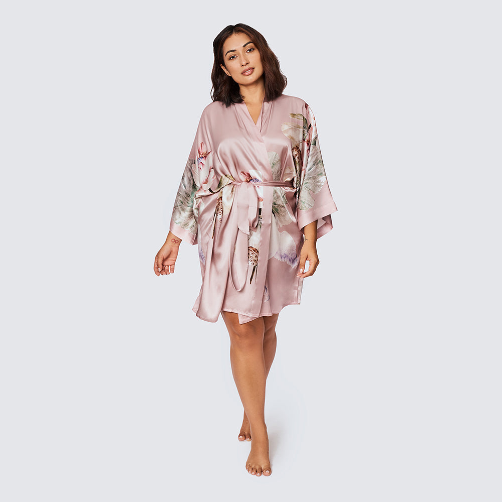 Kuren Plus Size Silk Kimono Robe - Short | KIM+ONO - dusty pink (final sale) / plus size