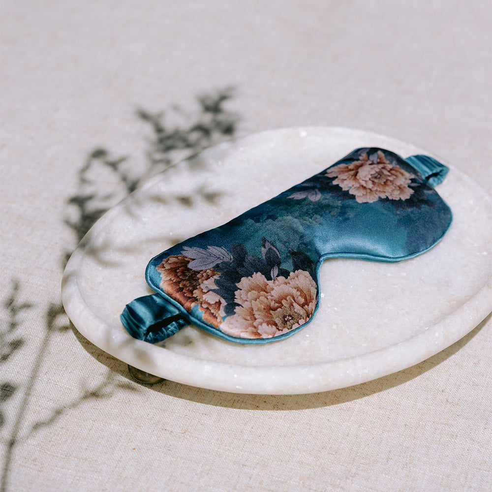 Keina Washable Silk Eye Mask | Floral Padded Eye Mask - aqua