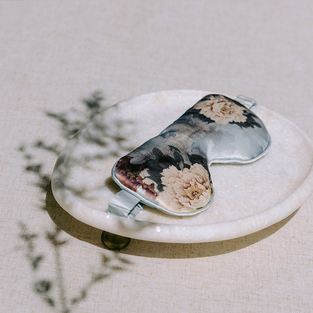 Keina Washable Silk Eye Mask | Floral Padded Eye Mask - whisper blue