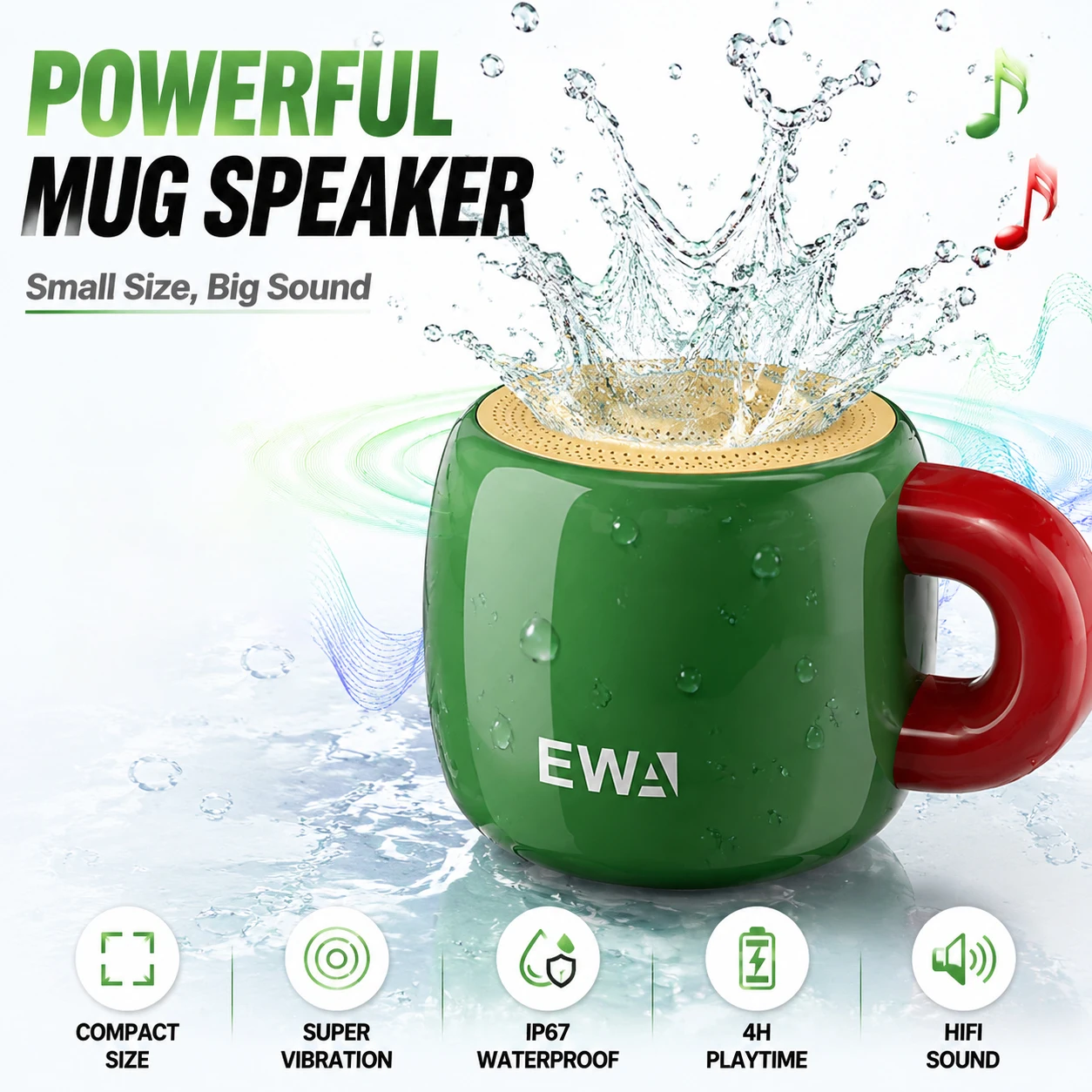 Mini enceintes Bluetooth 5W, basses puissantes, enceinte sans fil 360° ° Boîte à son créative HiFi étanche IP67 avec son surround