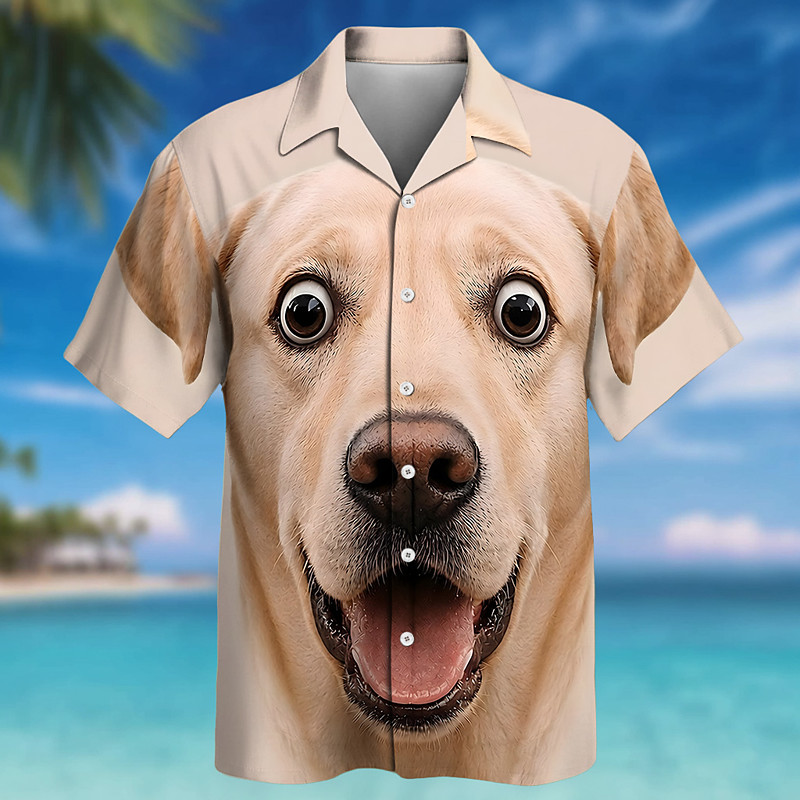 Men's Animal Dog Shirt Summer Shirt Button Up Shirt Short Sleeve Funny Daily Outdoor Vacation Summer Spring Turndown 3D Print Collared Shirts Khaki Brown
