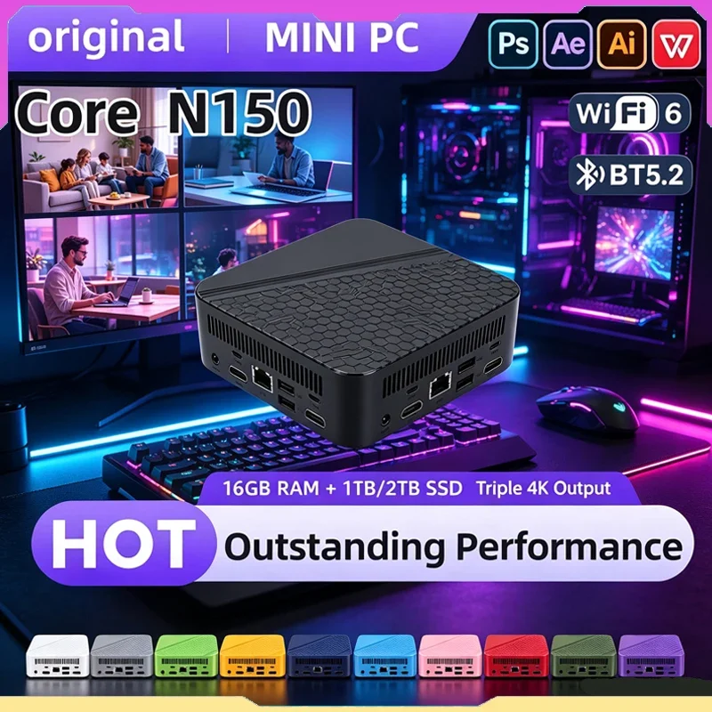 NEW Mini PC Windows 11 Intel N150 16GB 32GB RAM 1TB 2TB SSD WiFi6 Portable Gaming Computer Office PC Desktop