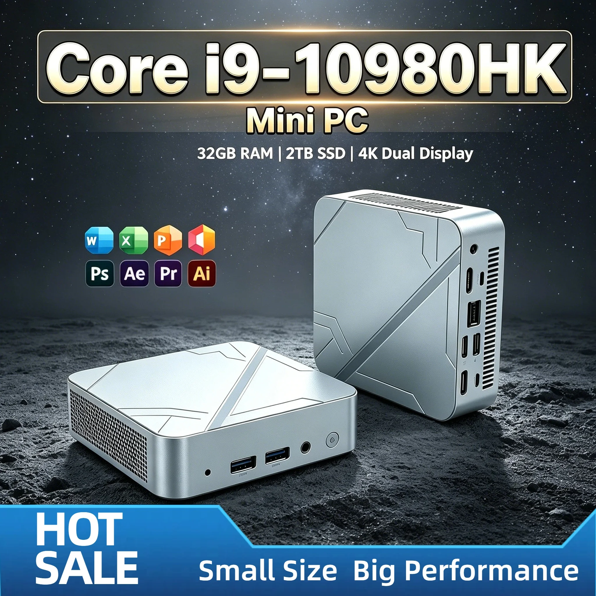 Core i9-10980HK Mini PC 32GB 2TB NVMe SSD, Triple 4K Display Desktop Computer, WiFi6 High Performance Office Home Small PC
