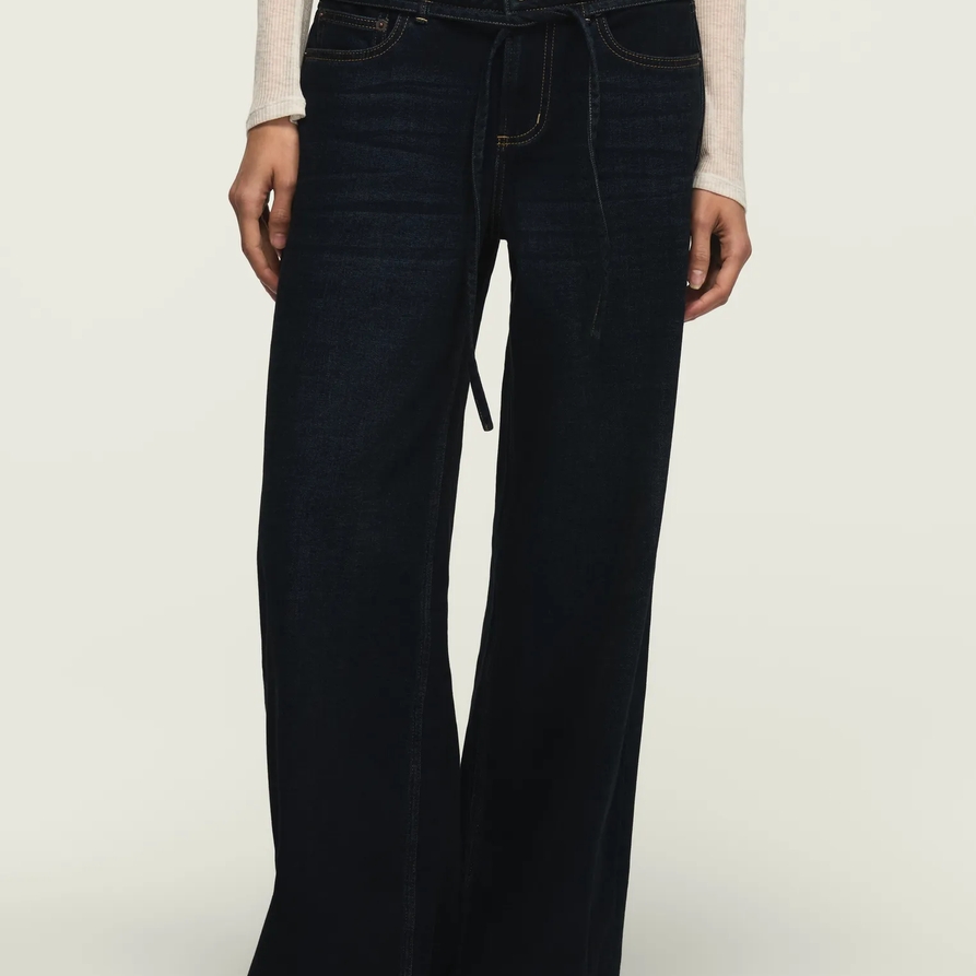 Lucky Brand Denim Luxe Belted Wide Leg - Women's Pants Denim Wide Leg Jeans in Lush Wash, Size 35 x 31