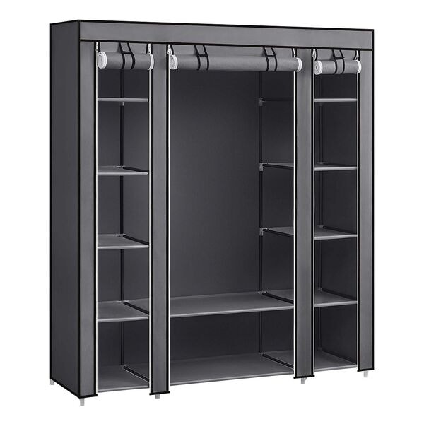 Songmics Kleiderschrank mit Kleiderstange 12 Ablagen Grau, 150x175x45 cm