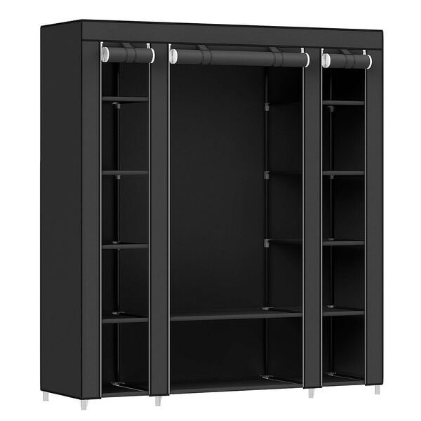Songmics Kleiderschrank mit Kleiderstange 12 Ablagen Schwarz, 150x175x45 cm