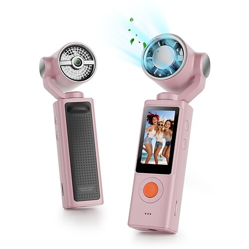 Tragbare 1080p-Videokamera mit Lüfter, handliche Digitalkamera mit 1,3-Zoll-Bildschirm, um 180° drehbarem Objektiv, Vlog-Kamera, wiederaufladbarer Mini-Lüfter mit 3 Geschwindigkeitsstufen, kreatives Technikgeschenk für Reisen und Outdoor-Aktivitäten