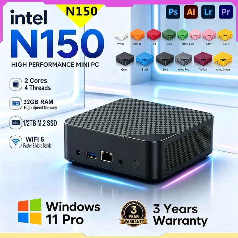 Intel Mini host Windows 11 Intel N150 Desktop Computer 32GB RAM 1TB 2TB SSD Mini PC WIFI6 BT5.2 micro pc mini 3-screen display