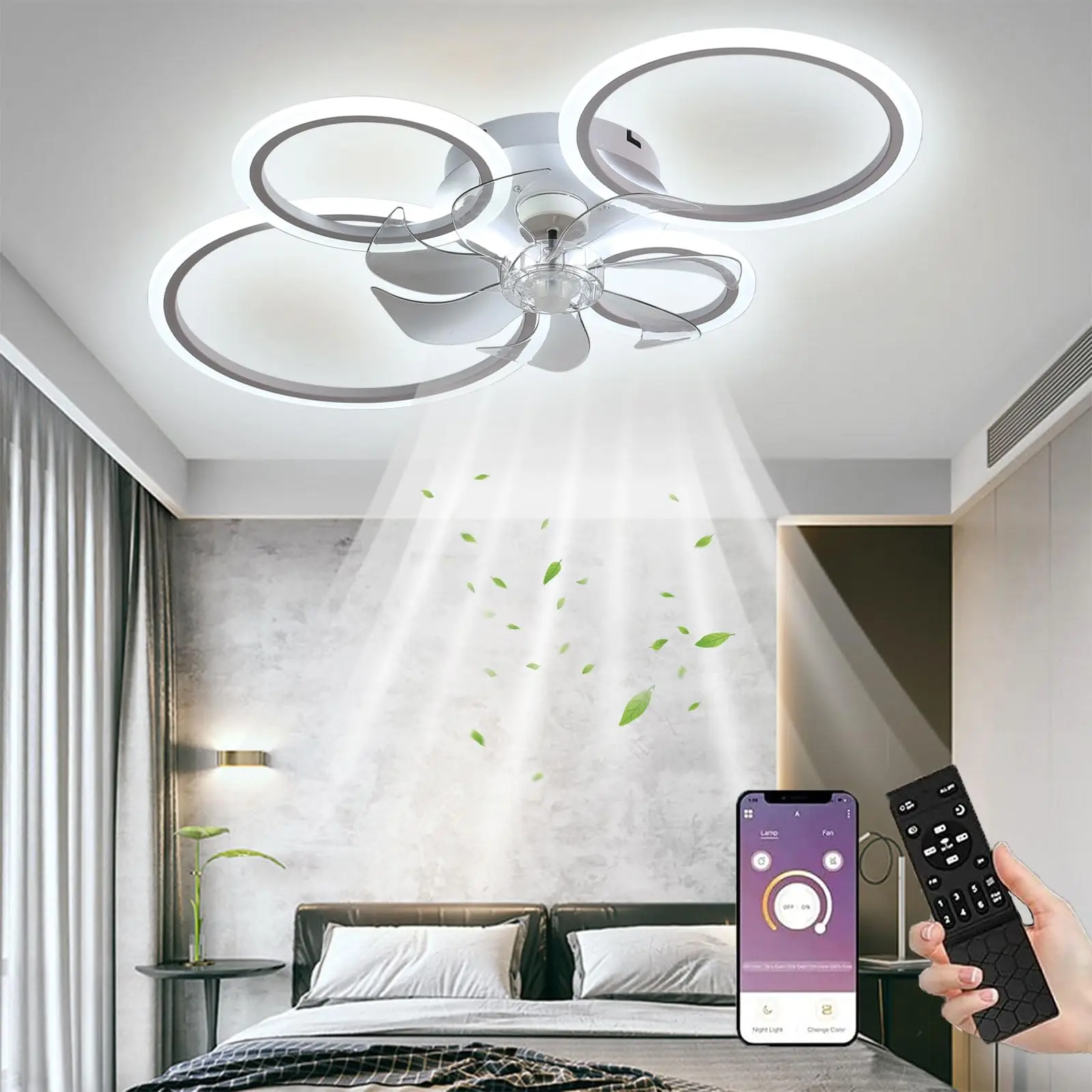 LED Deckenventilator mit Beleuchtung, 85CM Lampe mit Ventilator, 60W Deckenlampe Mit Ventilator Für Schlafzimmer Wohnzimmer