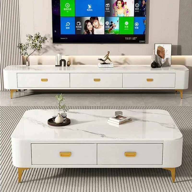 Meuble TV de luxe moderne et simple, combinaison de meubles tv, meuble TV d'angle, dalle de roche, meuble TV pour salon, table basse pour la maison