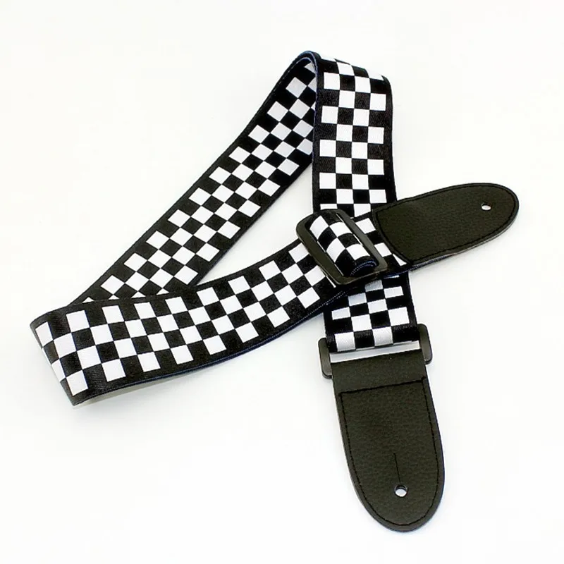 Gitarren gurt Leder schwarz weiß kariert Akustik gitarren gurt Ukulele Bassgurt Gitarren zubehör Instrument