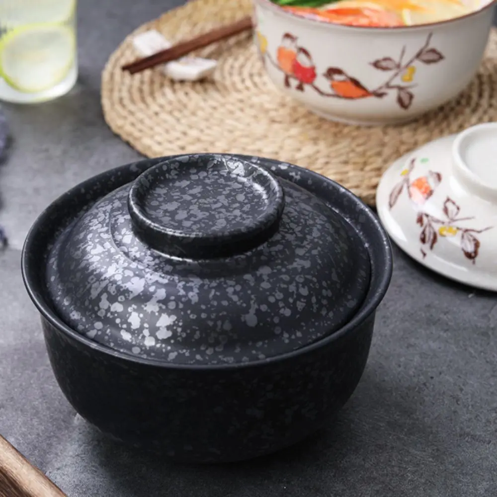 Household 6.5inch Japanese Style Ceramic Ramen Bowl with Lid 750 Ml Soup Bowls Underglaze Painting Vintage Rice Bowl Porridge