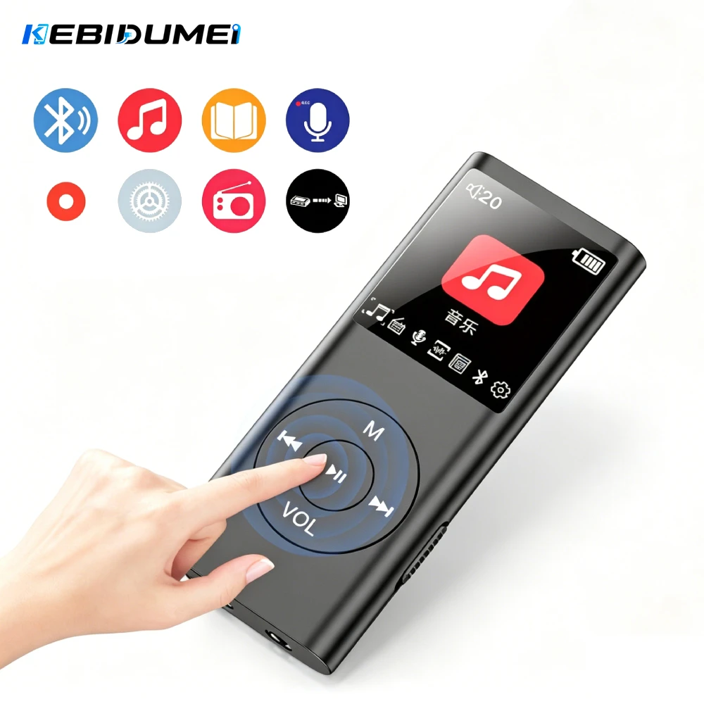 Lecteur MP3 portable KEBIDUMEI avec écran LCD numérique, radio FM, lecteur vidéo Hifi MP3, livres électroniques, lecteur de musique sans perte Bluetooth
