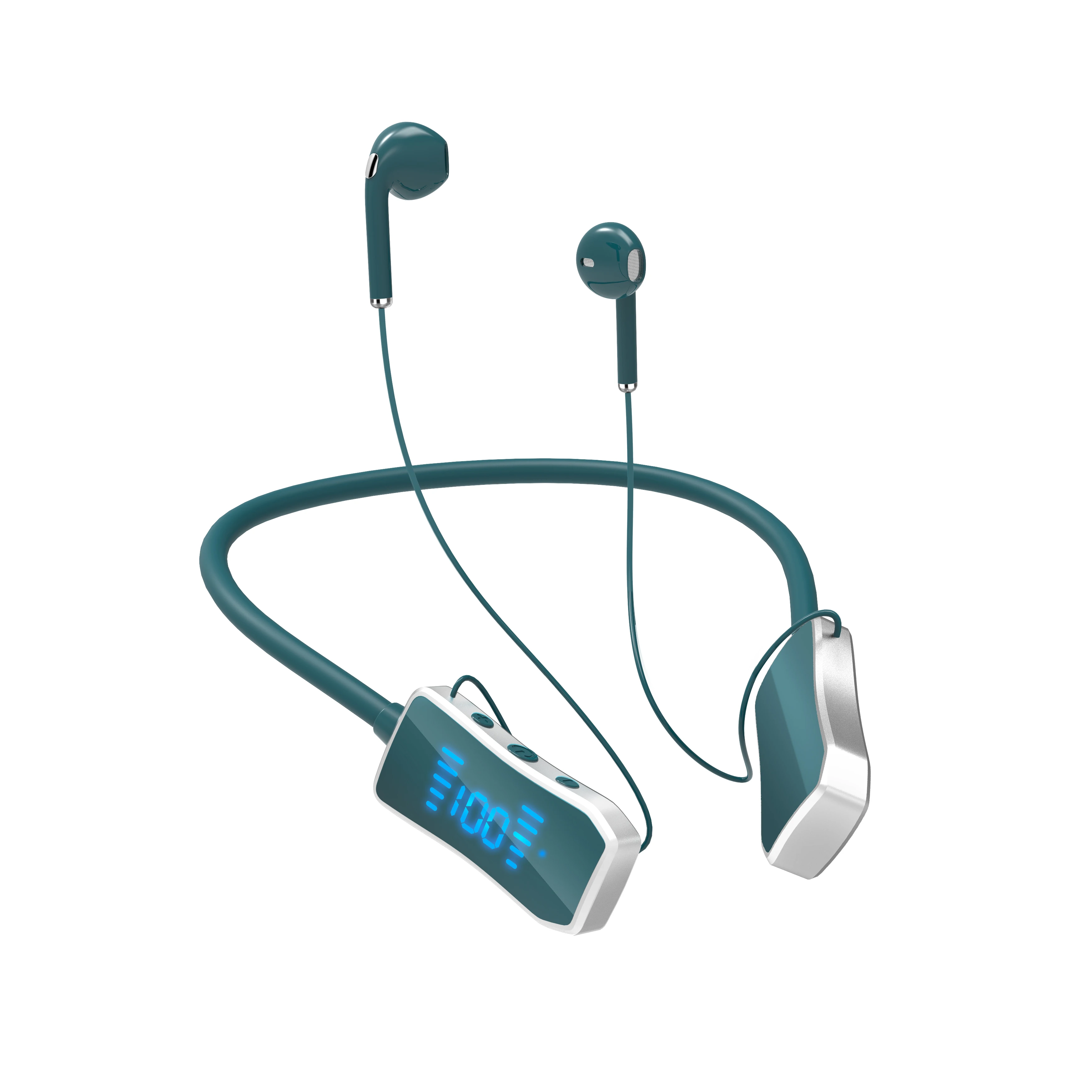 TWS Wireless Bluetooth Earphones With Magnetic Neckband Sport Waterproof Headset With Mic green