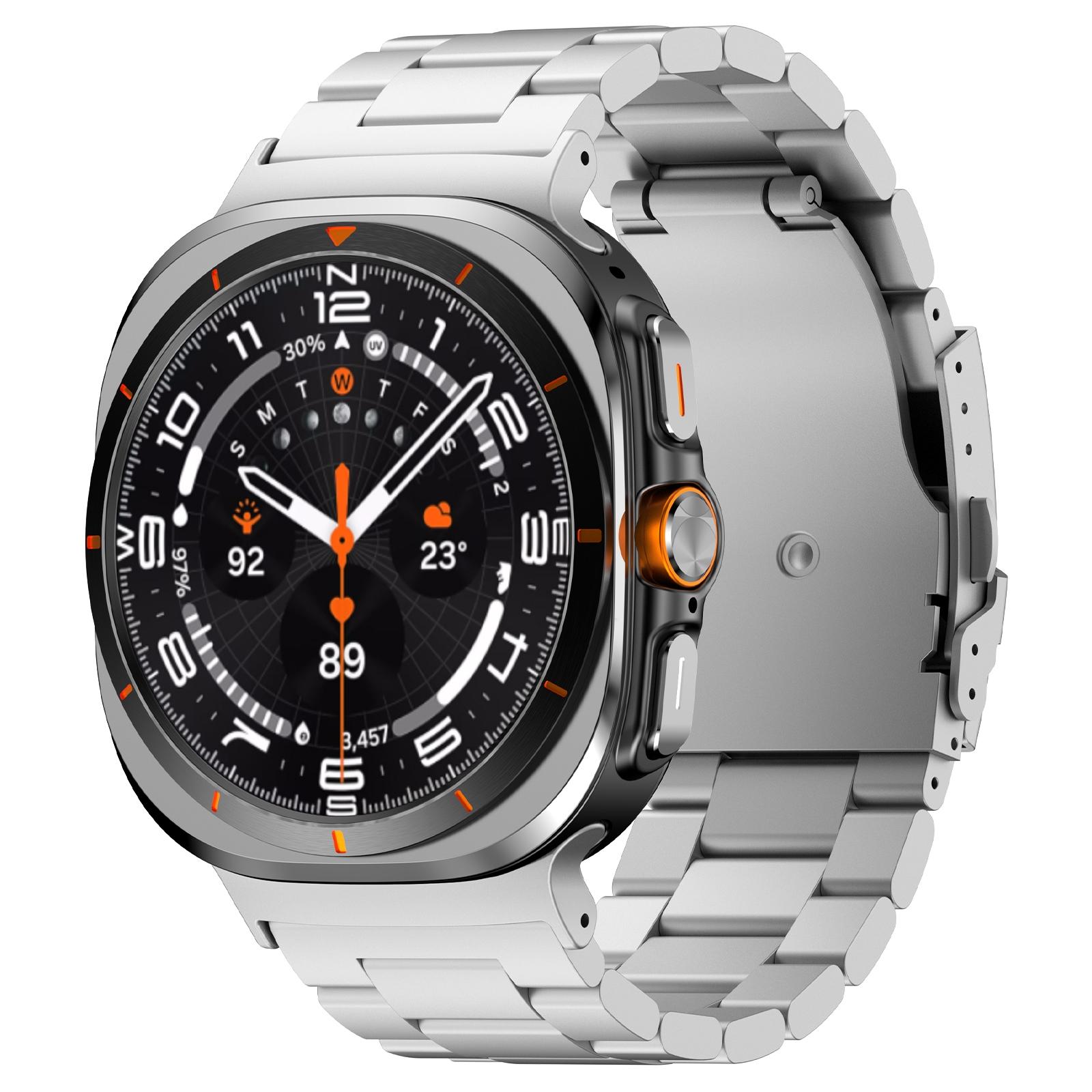 Samsung Galaxy Watch Ultra 47mm Titanium Watch Band Adjustable Three Bead Metal Strap silver