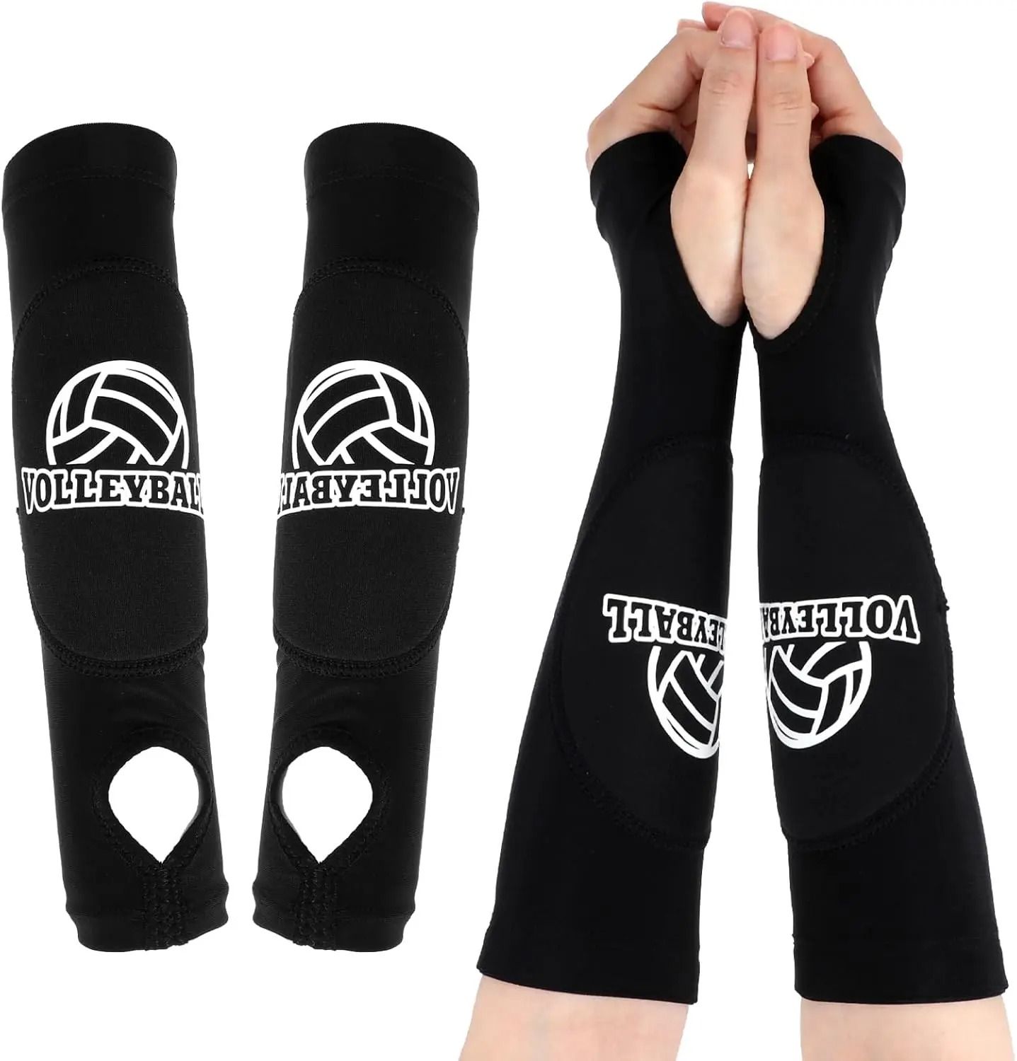Youth Volleyball Padded Arm Sleeves With Thumbholes black l