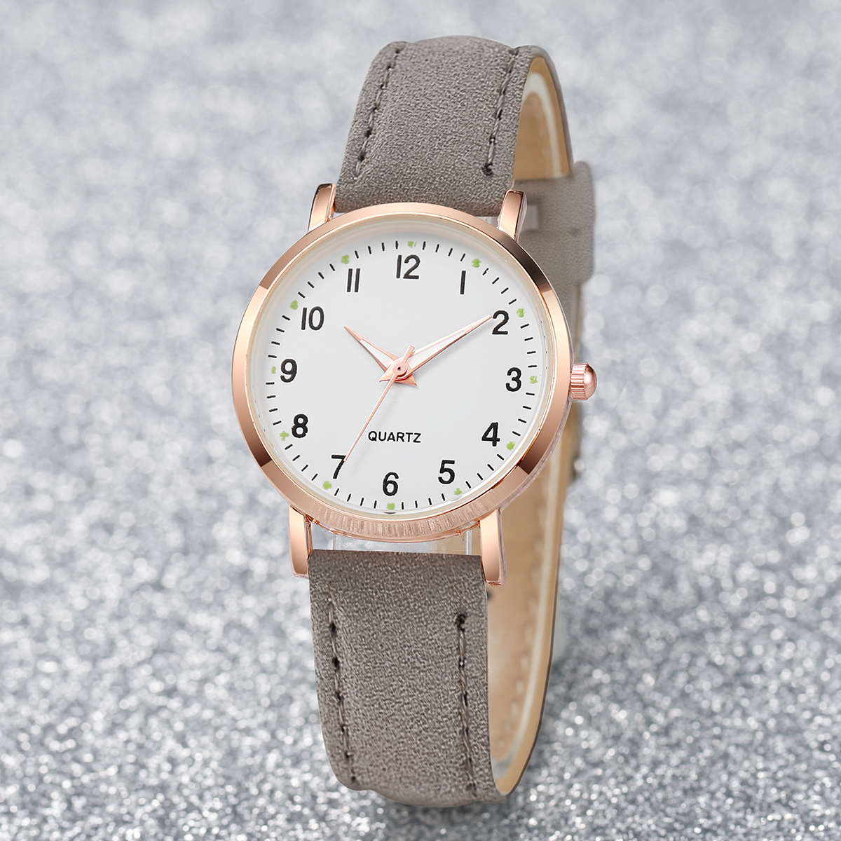 Elegant Arabic Dial Women Quartz Watch Casual Ladies Leather Band Wristwatch grey