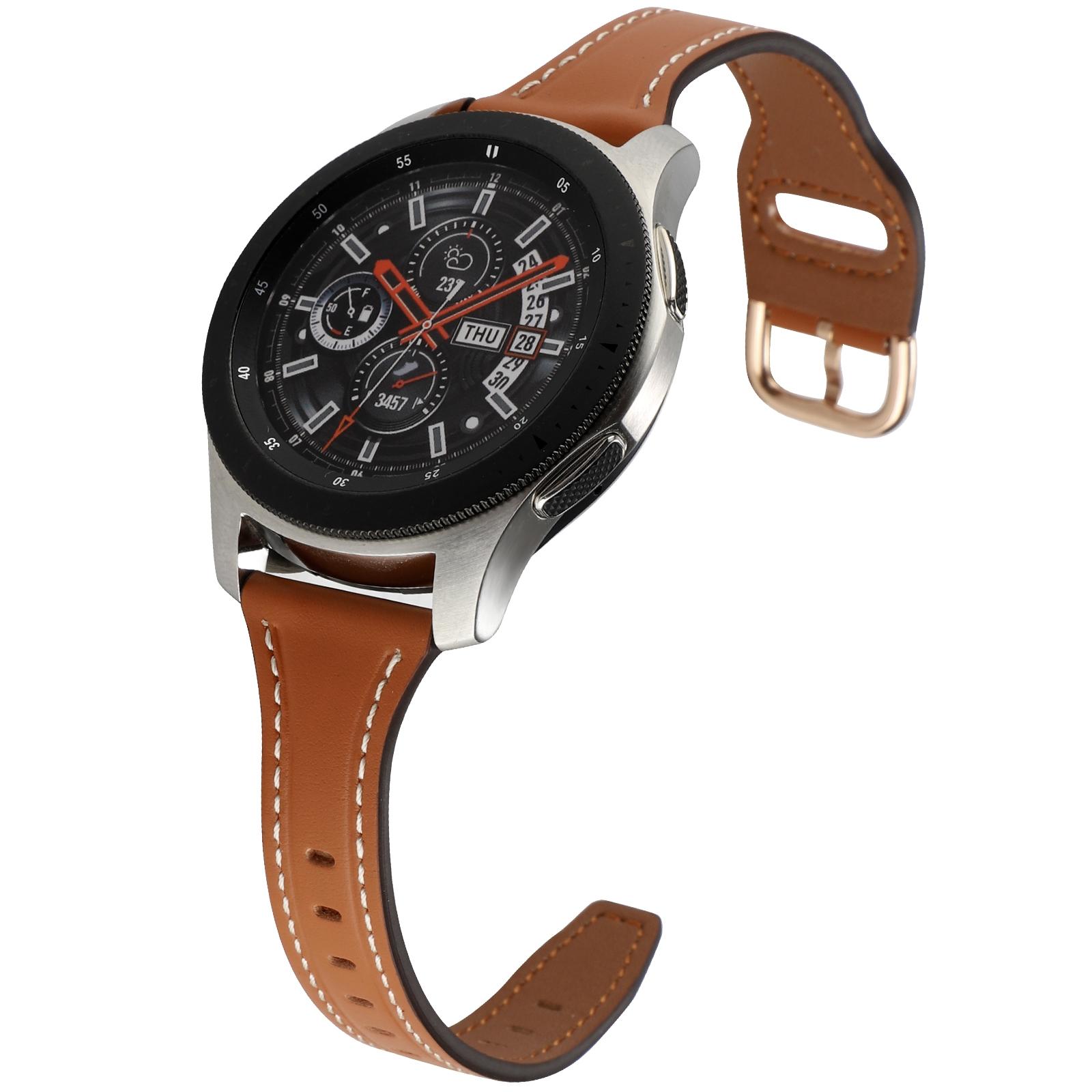 Samsung Galaxy Watch3 Huawei Watch GT3 Pro 22mm Genuine Leather Watch Band With Reverse Buckle brown+rose Gold