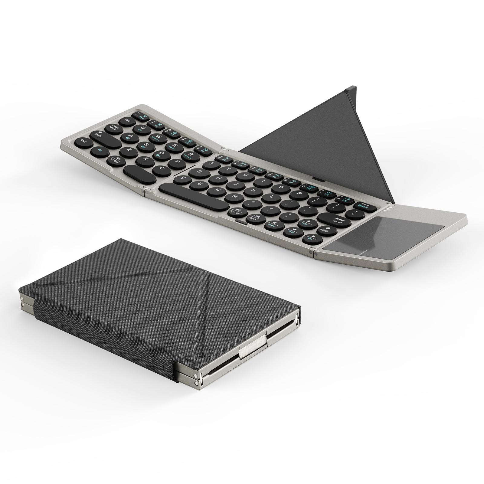 Foldable Bluetooth Keyboard With Touchpad & Phone Holder For Tablets Phones PC & Mac Foldable Bluetooth Keyboard With Touchpad & Phone Holder For Tablets Phones PC & Mac