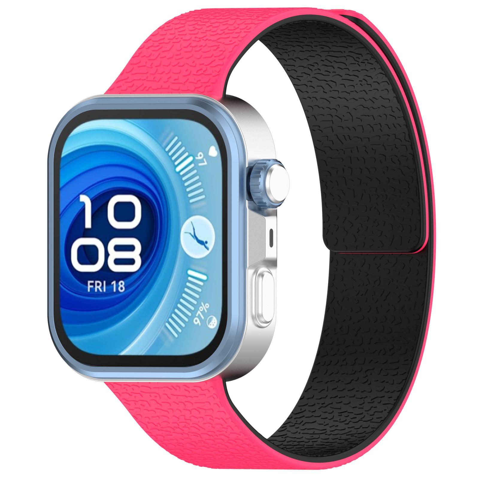 Huawei Watch Fit 4 Fit 4 Pro Fit 3 Magnetic Silicone Watch Band Lychee Texture Soft Replacement Strap pink Black
